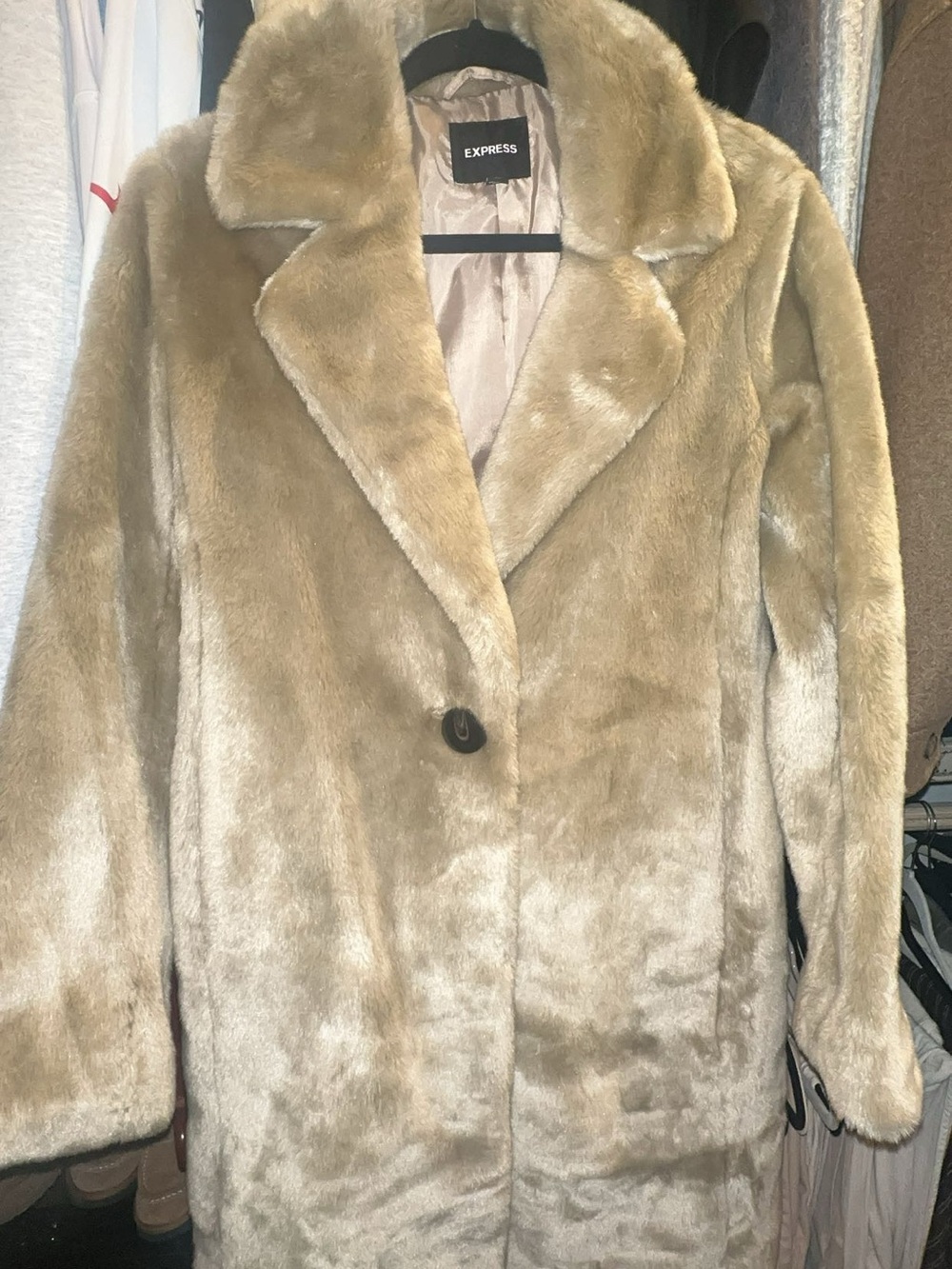 Express Faux Fur Coat in Light Taupe